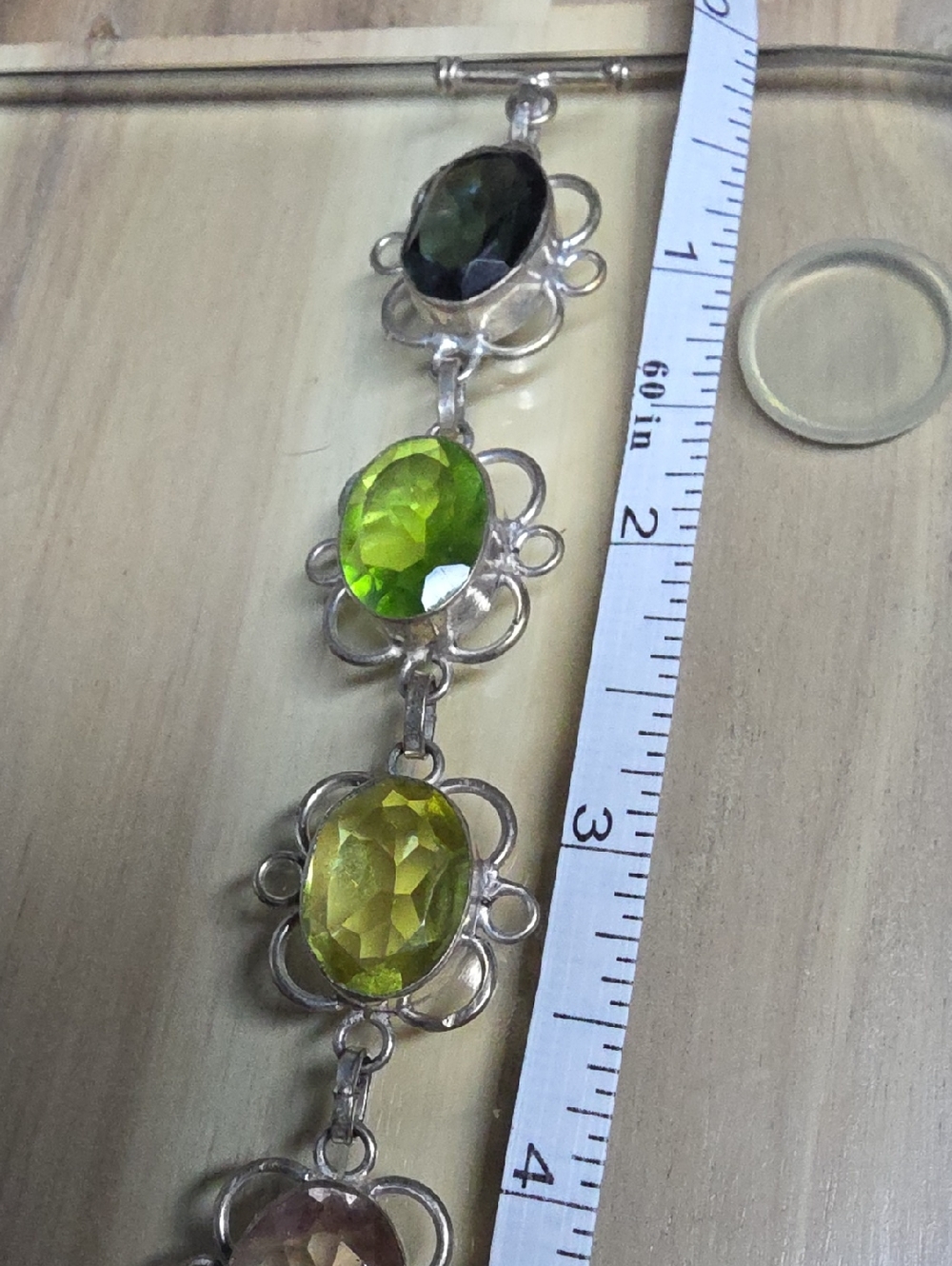 Estate Vintage SterlingSilver925 Bracelet with Green and Yellow Oval Gemstones